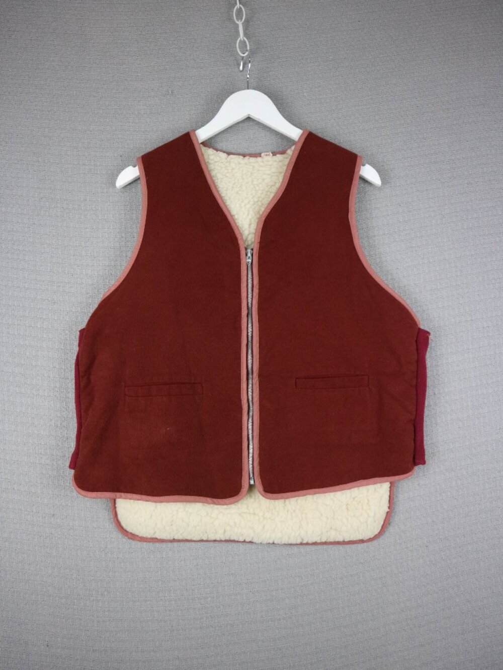 1970s Shearling Sherpa Leather Wool Vest Mens XL Lightning Zipper